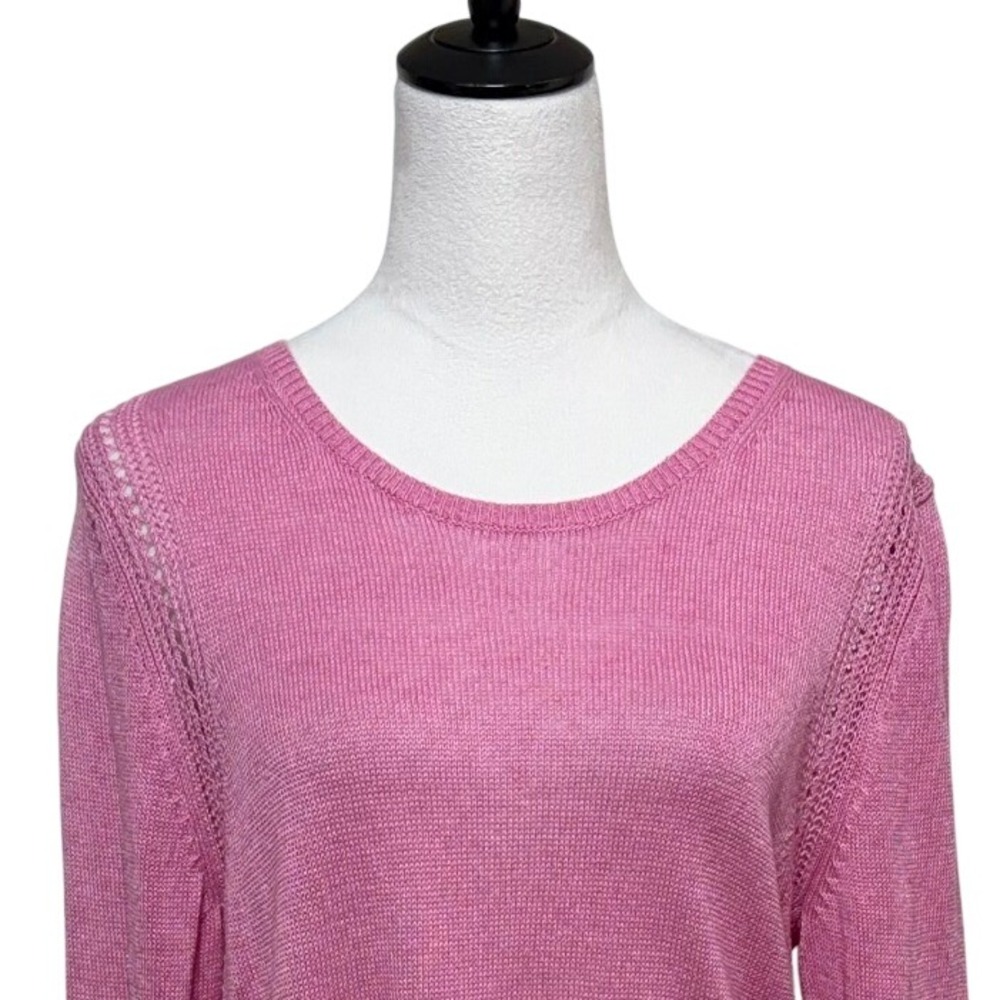 Talbots Sweater Women Large Pink Linen Pointelle Knit Long Sleeve Tunic Pullover